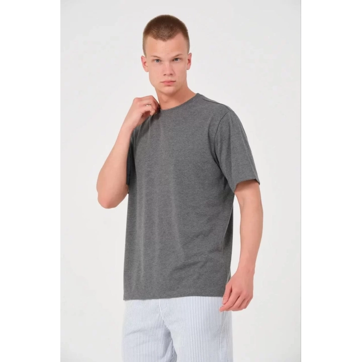 Erkek 24/1 Düz A Kalite Oversize T-shirt - Antrasit