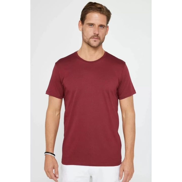 Erkek 24/1 Düz A Kalite Oversize T-shirt - Bordo