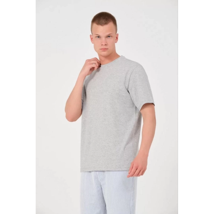 Erkek 24/1 Düz A Kalite Oversize T-shirt - Gri