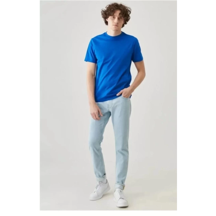 Erkek 24/1 Düz A Kalite Oversize T-shirt - Mavi