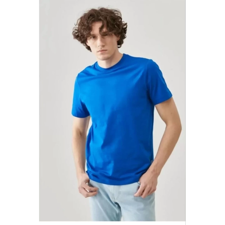 Erkek 24/1 Düz A Kalite Oversize T-shirt - Mavi