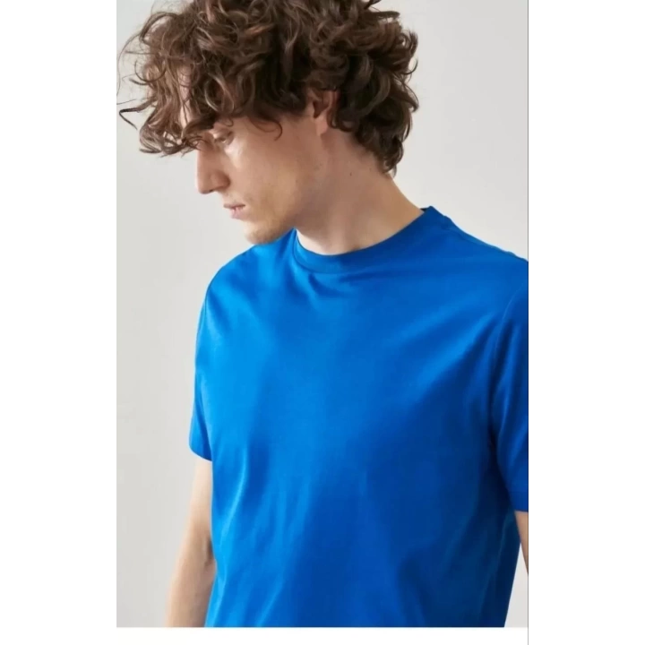 Erkek 24/1 Düz A Kalite Oversize T-shirt - Mavi