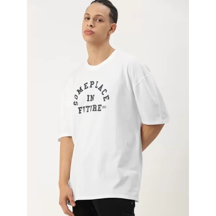 Erkek Baskılı Oversize T-shirt - Beyaz