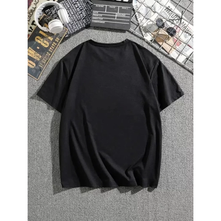 Erkek Dağ Grafikli Tişört, Yaz için Büyük Beden Rahat T-shirt - Siyah