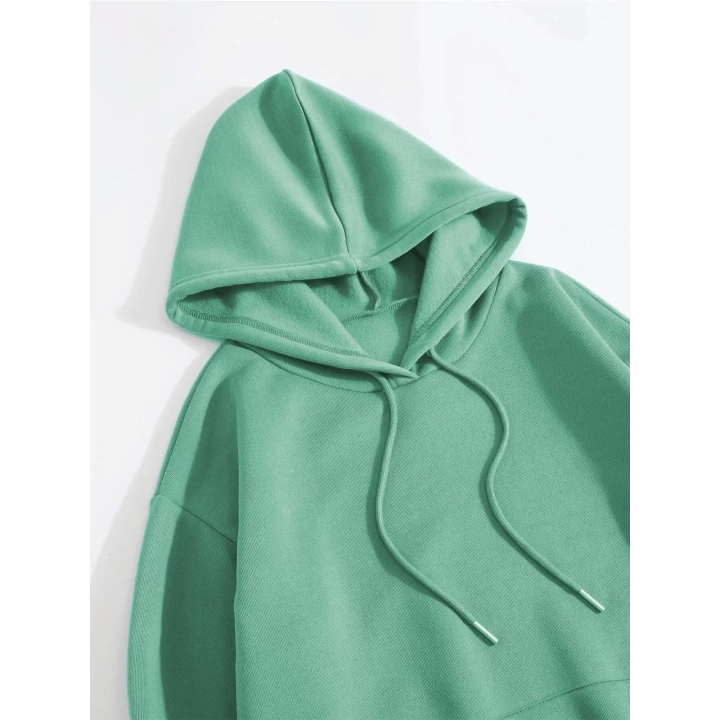 Erkek Düz Kapüşonlu Sweat - Mint Yeşili