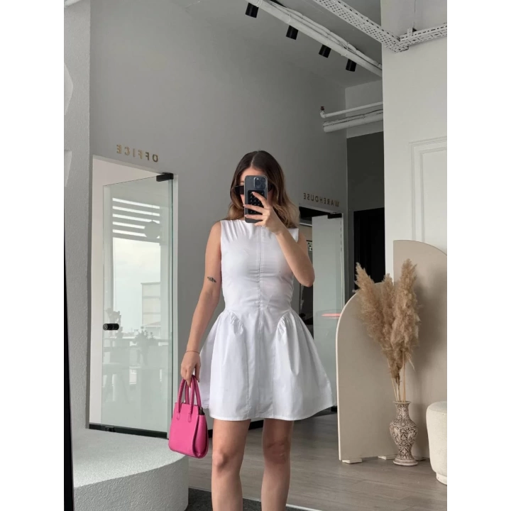 Fermuar detaylı Mini Elbise - Beyaz