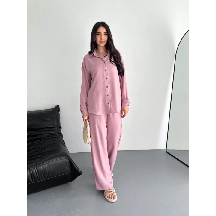 Gömlek Pantolon ikili Takım - Toz Pembe