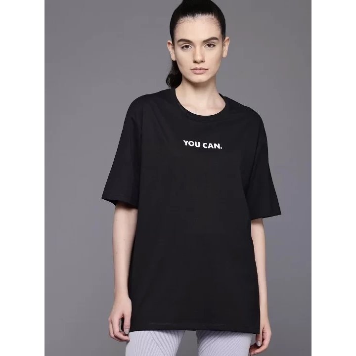 Kadın Baskılı Oversize T-shirt - Siyah