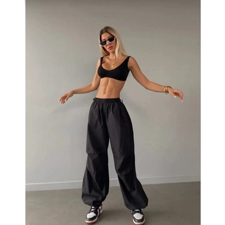 Kadın Cepli Paraşut Pantalon - Siyah