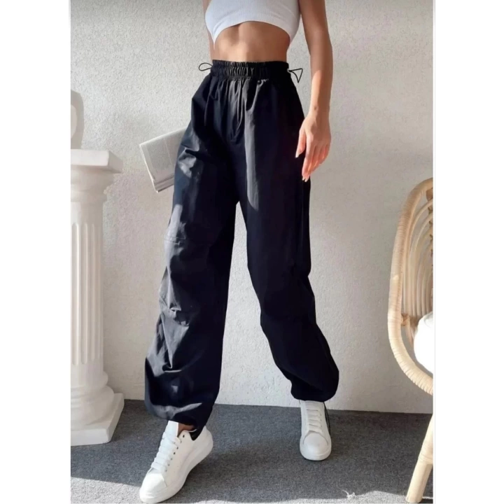 Kadın Cepli Paraşut Pantalon - Siyah