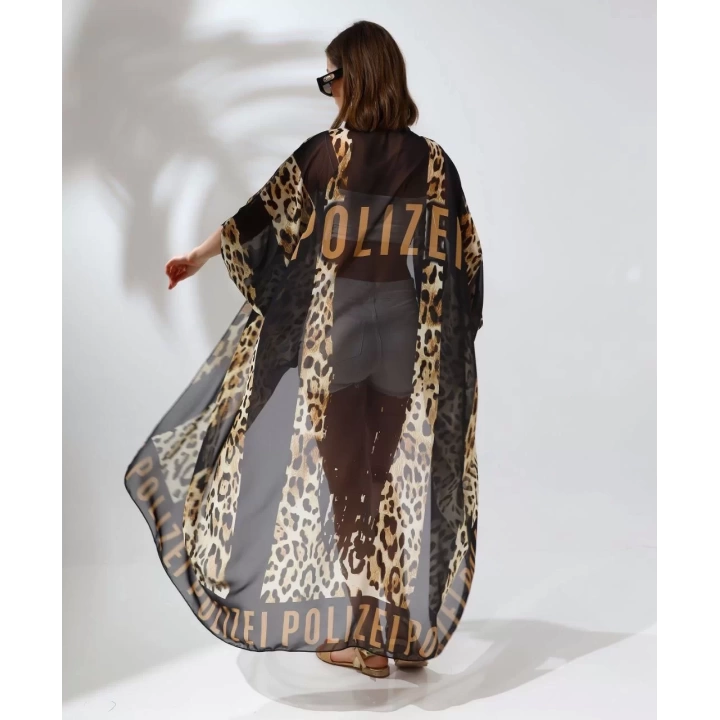 Kadın Rahat Kesim Kemerli Şifon Kimono - Leopar