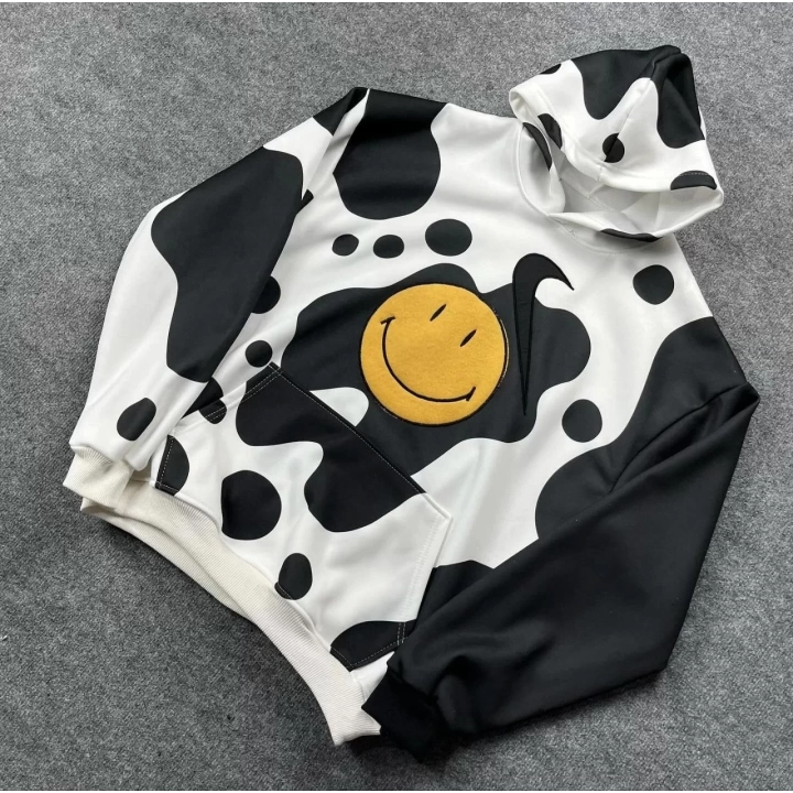 Kadın Smiley Face Kapüşonlu Sweatshirt - Siyah