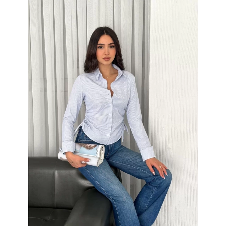 Kadın Uzun Kollu yandan Bağlama detaylı Gömlek - Beyaz