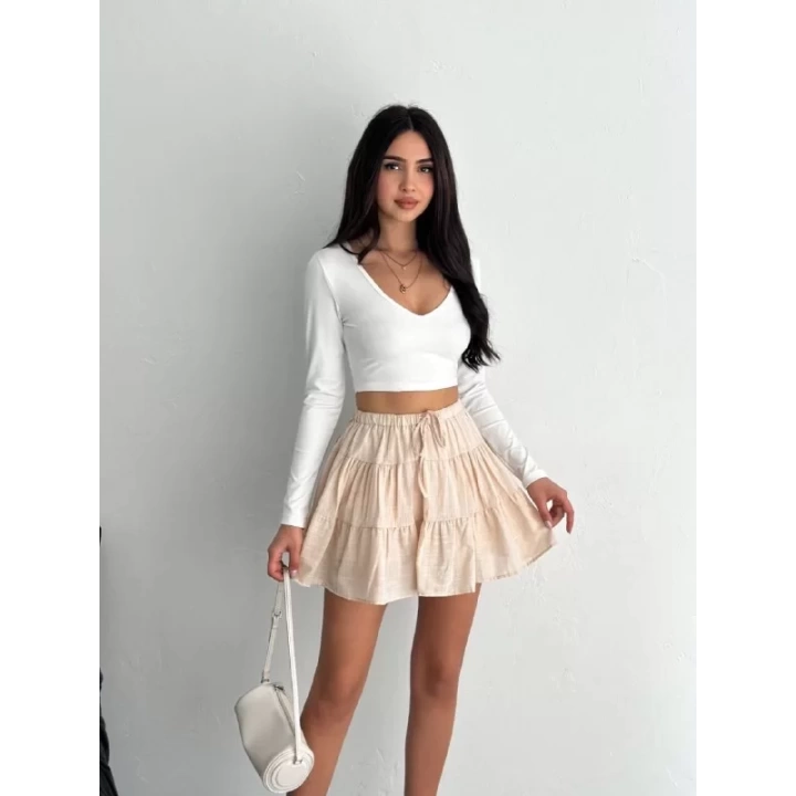 Keten Şortlu Etek - Bej