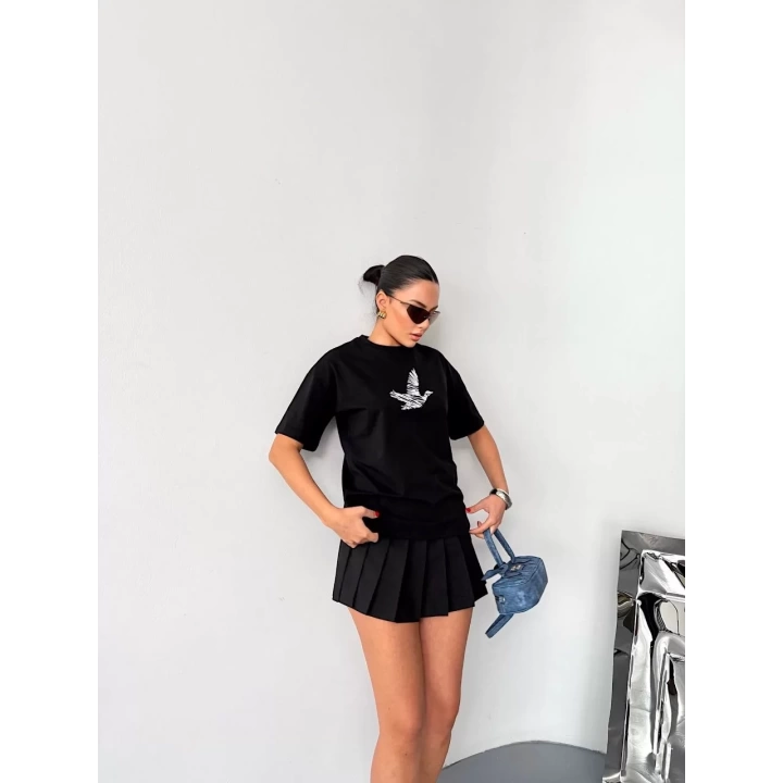 Kısa Kol Baskılı T-shirt - Siyah
