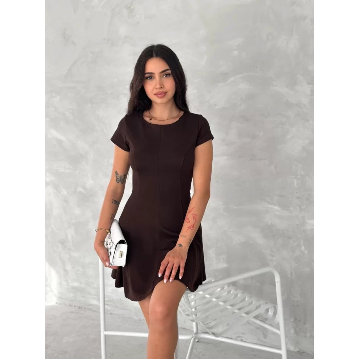 kısa kollu Mini Elbise - Kahverengi