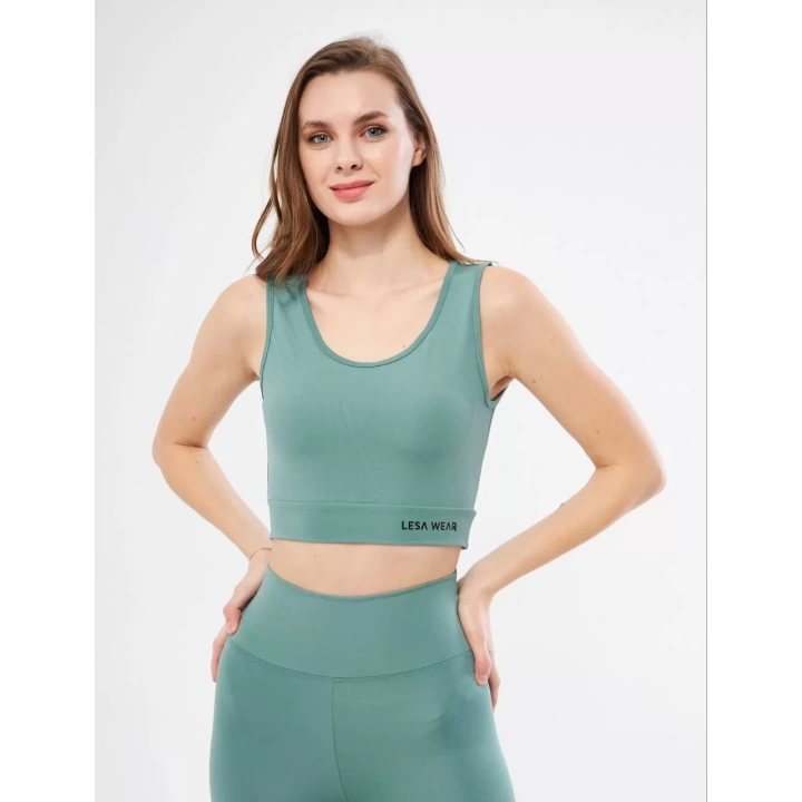 Kolsuz Sporcu Baskılı Crop - Mint Yeşili