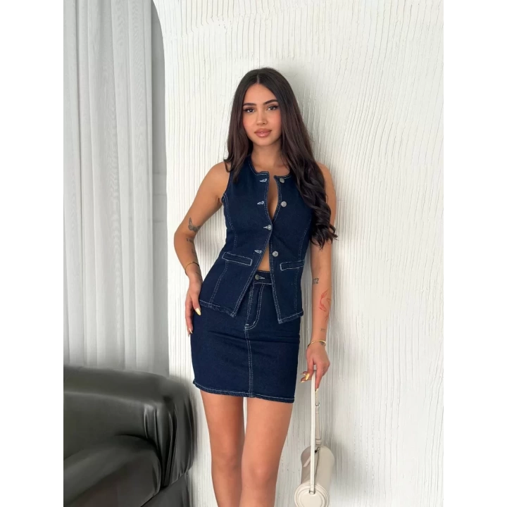 Kot Jeans Etekli ikili Takım - Lacivert