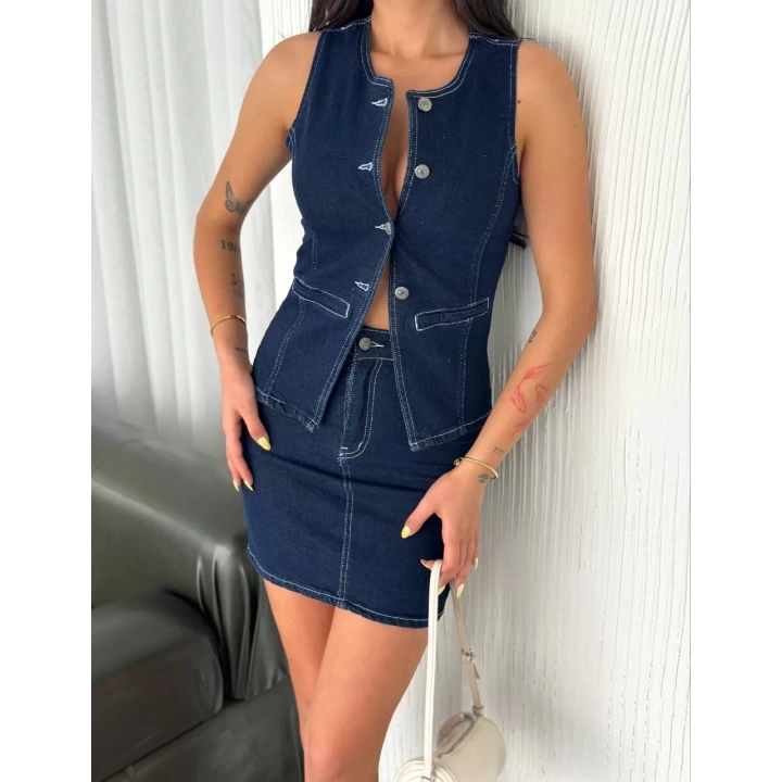 Kot Jeans Etekli ikili Takım - Lacivert