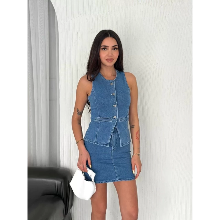 Kot Jeans Etekli ikili Takım - Mavi
