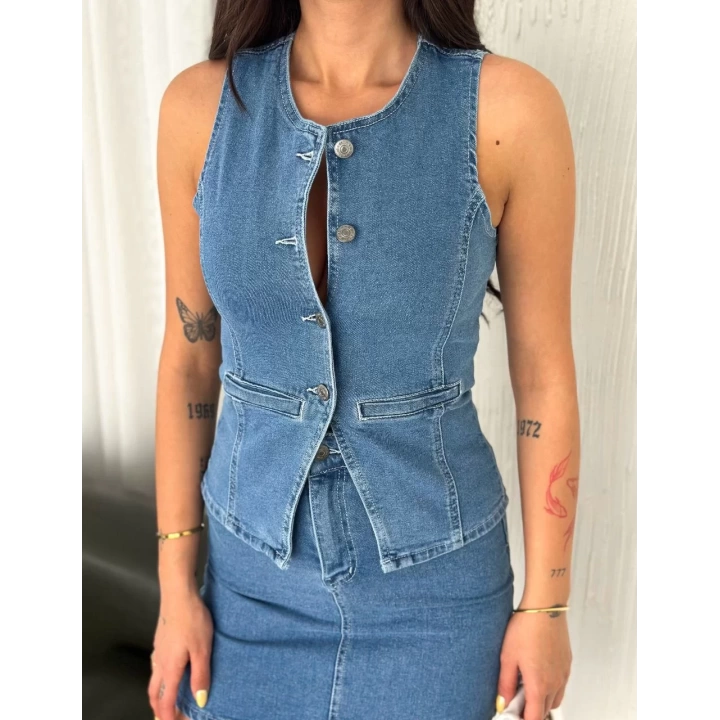 Kot Jeans Etekli ikili Takım - Mavi