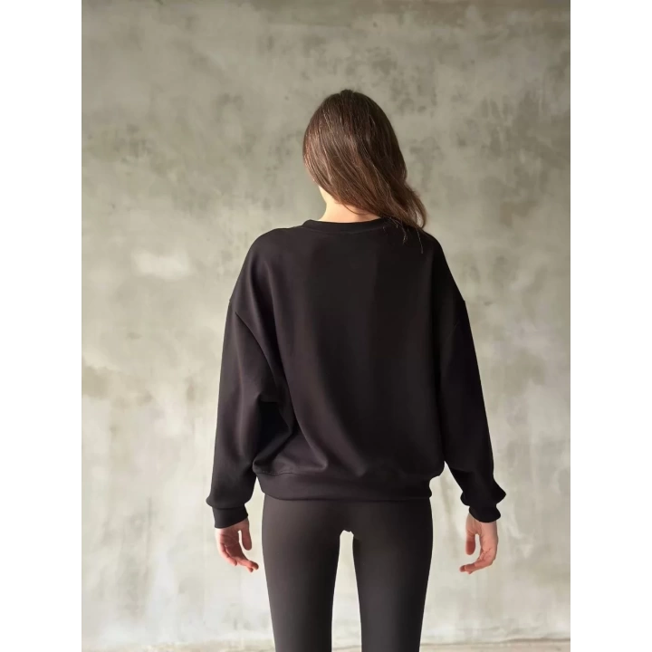 Osy Modal Yumuşak dokulu Kumaş Bisiklet Yaka Oversize Sweatshirt - Siyah