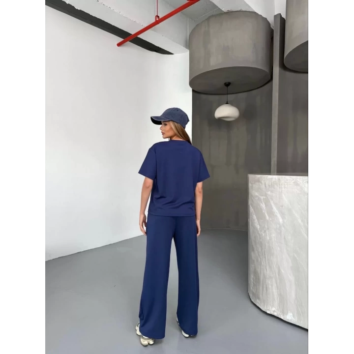 Osy Modal Yumuşak Dokulu Kumaş Kısa Kollu Bluz Rahat Pantalon ikili Takım- Lacivert