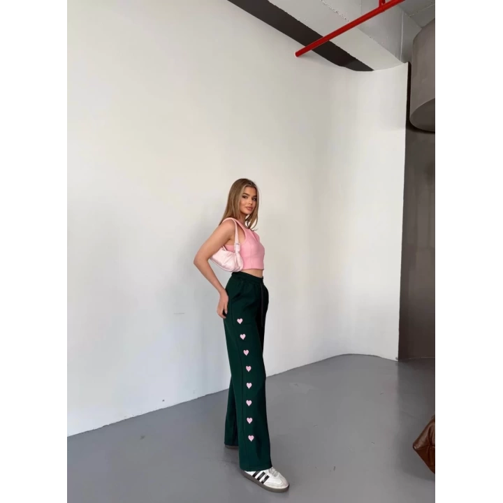 Osy Modal Yumuşak Dokulu Kumaş Nakış işlemeli Rahat Bol Paça Eşofman Pantalon - Haki