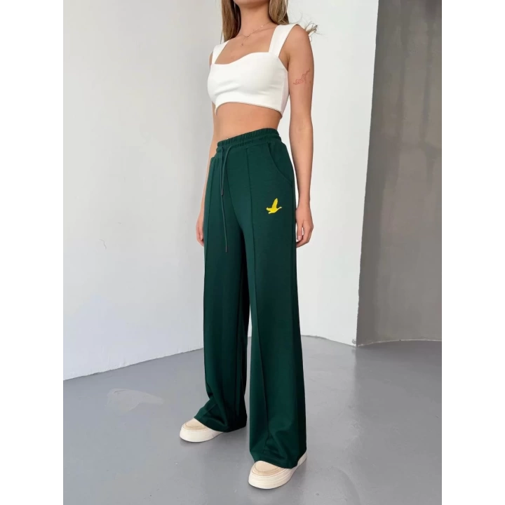 Osy Modal Yumuşak Dokulu Kumaş Nakış işlemeli Rahat Bol Paça Eşofman Pantalon - Haki