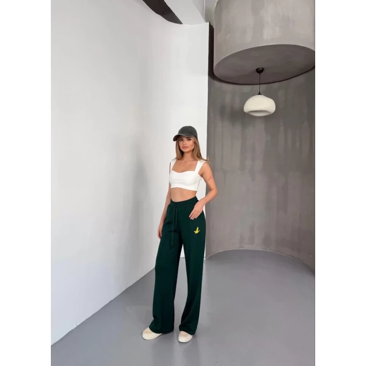 Osy Modal Yumuşak Dokulu Kumaş Nakış işlemeli Rahat Bol Paça Eşofman Pantalon - Haki