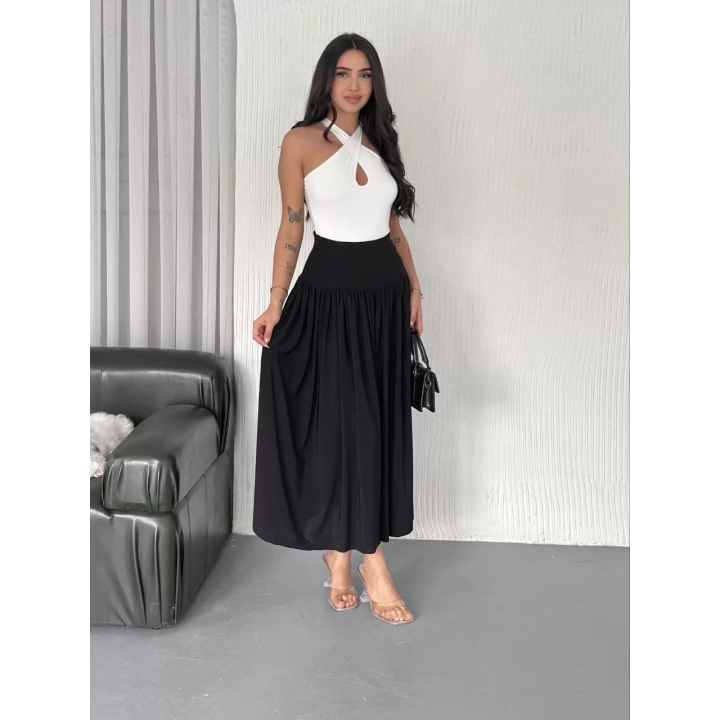 Sandy Uzun Yüksel Bel Etek - Siyah