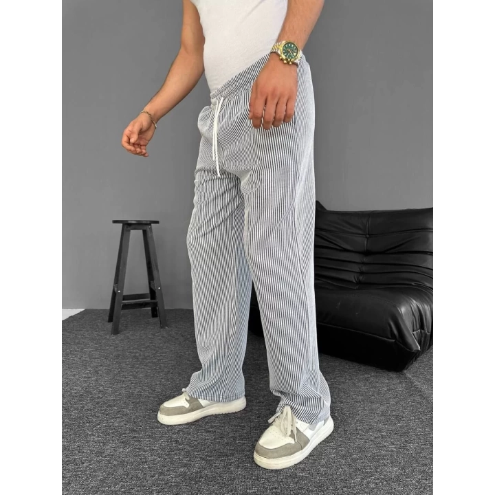 Su Yolu Çizgili Cepli Pantalon - Gri