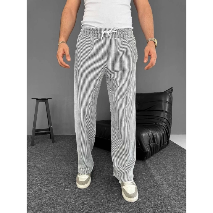 Su Yolu Çizgili Cepli Pantalon - Gri