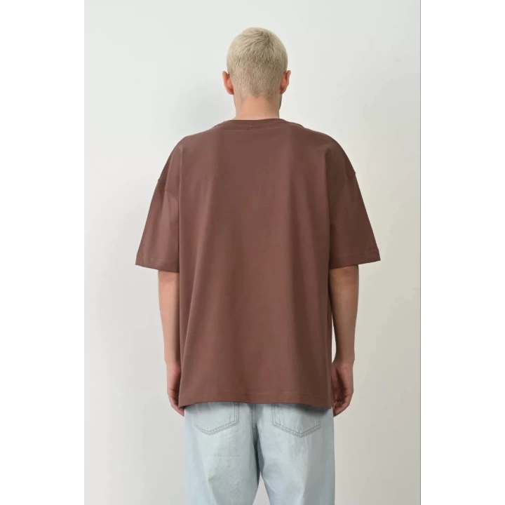 Unisex Basic Bisiklet Yaka Oversize T-Shirt - Mürdüm