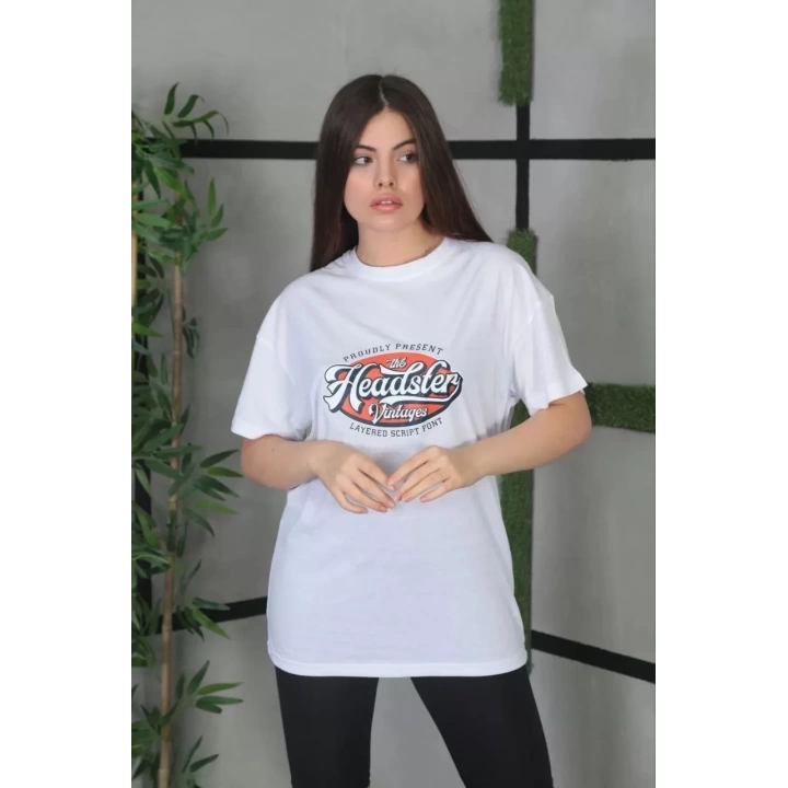 Unisex Baskılı Oversize T-Shirt - Beyaz