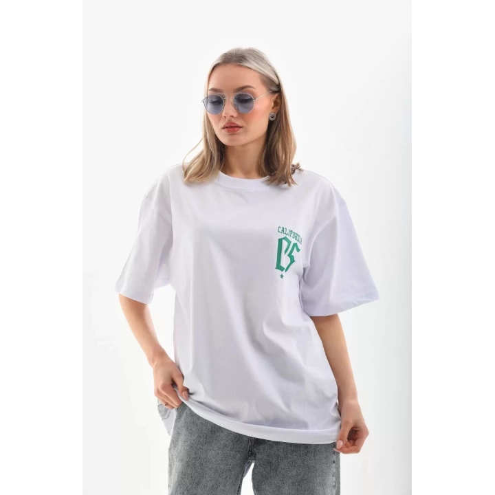 Unisex Baskılı Oversize T-Shirt - Beyaz