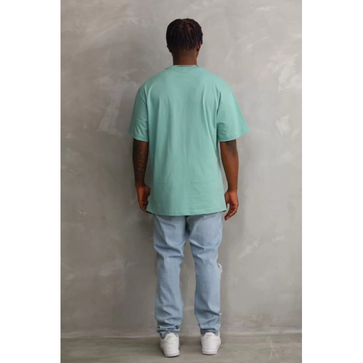 Unisex Baskılı Oversize T-Shirt - Mint Yeşili