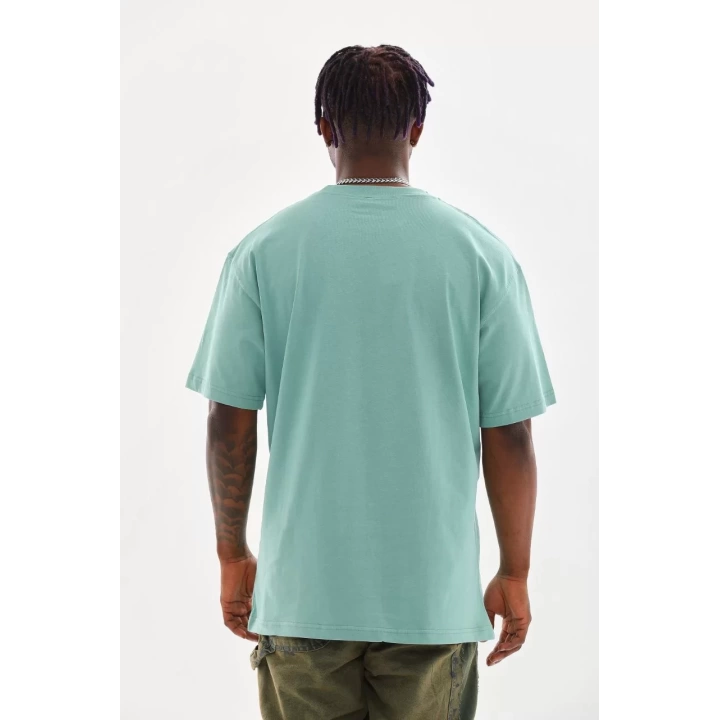 Unisex Baskılı Oversize T-Shirt - Mint Yeşili