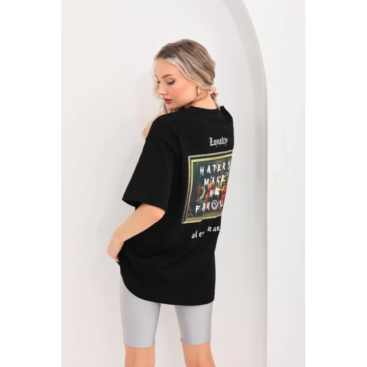 Unisex Baskılı Oversize T-Shirt - Siyah