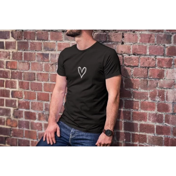 Unisex Bisiklet Yaka Baskılı Oversize T-Shirt - Siyah