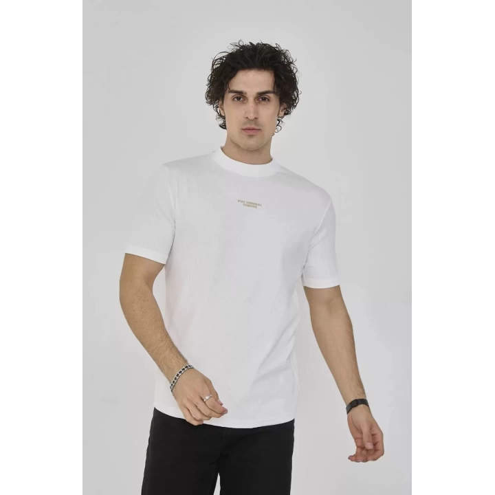 Unisex Bisiklet Yaka Slim fit T-Shirt- Beyaz