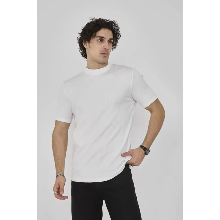 Unisex Bisiklet Yaka Slim fit T-Shirt - Beyaz