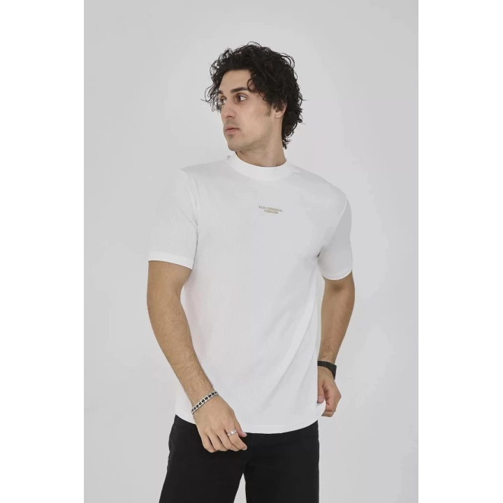 Unisex Bisiklet Yaka Slim fit T-Shirt- Beyaz