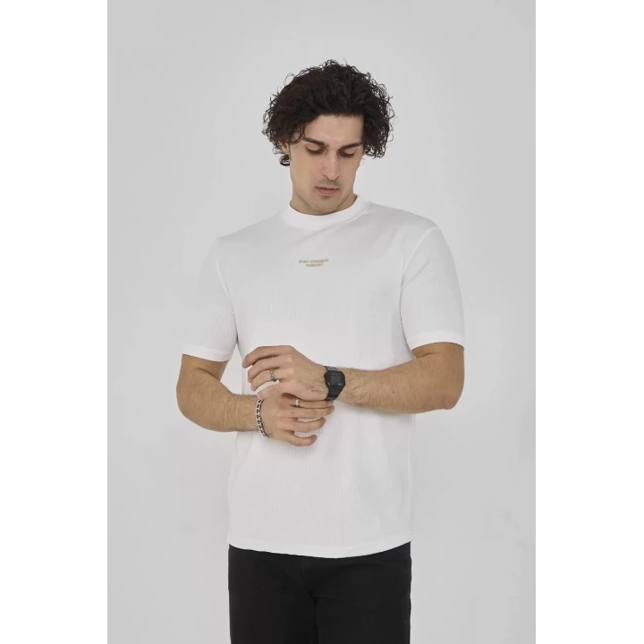 Unisex Bisiklet Yaka Slim fit T-Shirt- Beyaz