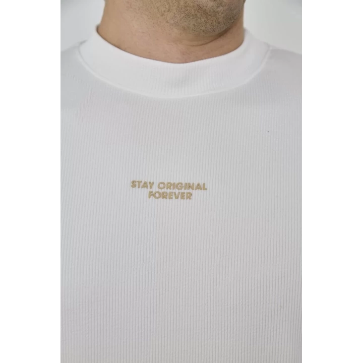 Unisex Bisiklet Yaka Slim fit T-Shirt- Beyaz