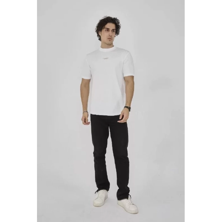 Unisex Bisiklet Yaka Slim fit T-Shirt- Beyaz
