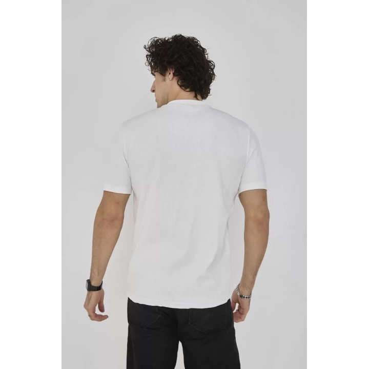 Unisex Bisiklet Yaka Slim fit T-Shirt- Beyaz