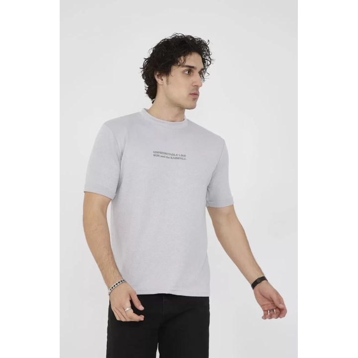 Unisex Bisiklet Yaka Slim fit T-Shirt- Boyalı Gri