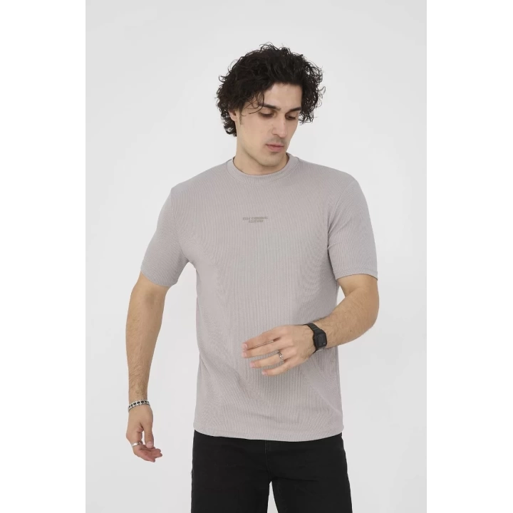 Unisex Bisiklet Yaka Slim fit T-Shirt- Boyalı Gri