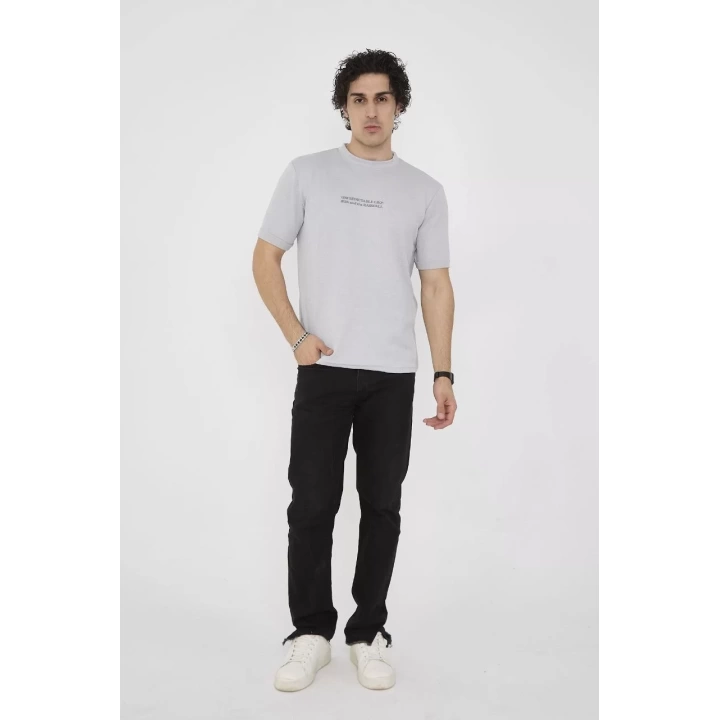 Unisex Bisiklet Yaka Slim fit T-Shirt- Boyalı Gri